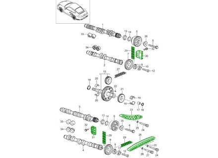 Kit catena di distribuzione motore. Porsche 997 Turbo 3.6L M97.70 2007-09 - 99710555171, 99610503775, 99710516570, 99610516770, 99610516670, 99610503875